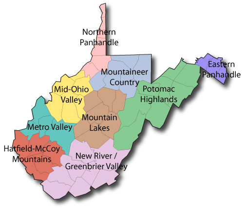 west virginia tourist regions map